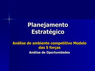 Planejamento Estratégico Análise do ambiente competitivo Modelo das 5 forças Análise de Oportunidades 