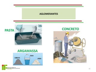 AGLOMERANTES
10
CONCRETO
PASTA
ARGAMASSA
 