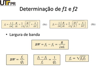Determinação de f1 e f2
• Largura de banda
 