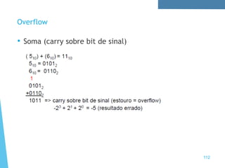 Overflow
• Soma (carry sobre bit de sinal)
112
 