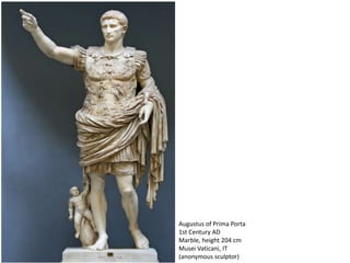 Augustus of Prima Porta
1st Century AD
Marble, height 204 cm
Musei Vaticani, IT
(anonymous sculptor)
 