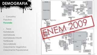 Professor Roger Anderson da Silva
DEMOGRAFIA
• Conceitos
Populoso
Povoado
• Taxas
Natalidade
Mortalidade
Mortalidade Infantil
Fertilidade
Fecundidade
Crescimento Vegetativo
Crescimento Populacional
DICA
(ANAMORFOSE)
 