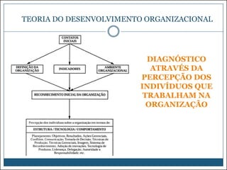 TEORIA DO DESENVOLVIMENTO ORGANIZACIONAL

DIAGNÓSTICO
ATRAVÉS DA
PERCEPÇÃO DOS
INDIVÍDUOS QUE
TRABALHAM NA
ORGANIZAÇÃO

 