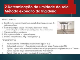 2.Determinação da umidade do solo:
Método expedito da frigideira
 