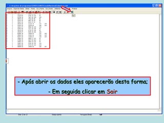 - Após abrir os dados eles aparecerão desta forma;
           - Em seguida clicar em Sair
 