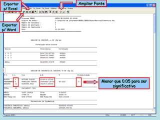 Exportar   Ampliar Fonte
p/ Excel



Exportar
p/ Word




                      Menor que 0.05 para ser
                           significativo
 