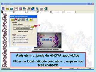 Após abrir a janela da ANOVA subdividida
Clicar no local indicado para abrir o arquivo que
                  será analisado
 