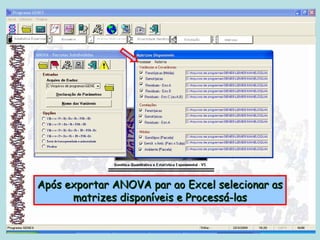 Após exportar ANOVA par ao Excel selecionar as
      matrizes disponíveis e Processá-las
 