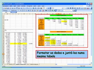 Formatar os dados e juntá-los numa
mesma tabela
 
