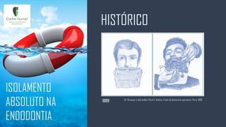 HISTÓRICO
ISOLAMENTO
ABSOLUTO NA
ENDODONTIA
Dr. Brasseur’s dam holder (from E. Andreu: Traité de dentisterie operatoire, Paris, 1889
1889
 