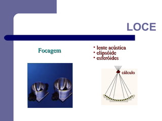 LOCE
Focagem

• lente acústica
• elipsóide
• esferóides
cálculo

 
