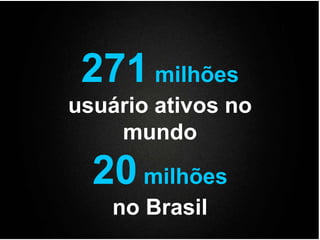 271 milhões 
usuário ativos no 
mundo 
20 milhões 
no Brasil 
 