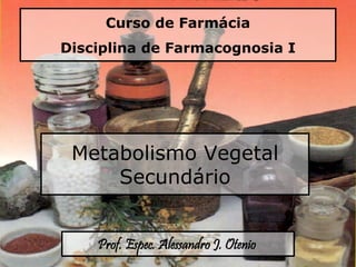 Metabolismo Vegetal
Secundário
Prof. Espec. Alessandro J. Otenio
Curso de Farmácia
Disciplina de Farmacognosia I
 