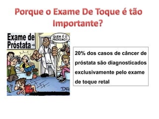 20% dos casos de câncer de
próstata são diagnosticados
exclusivamente pelo exame
de toque retal
 