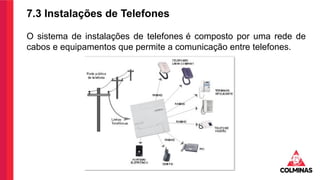 7.3 Instalações de Telefones
O sistema de instalações de telefones é composto por uma rede de
cabos e equipamentos que permite a comunicação entre telefones.
 