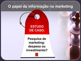 O papel da informação no marketing Informação ESTUDO DE CASO: Pesquisa de marketing: despesa ou investimento? 