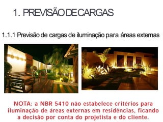 1. PREVISÃODECARGAS
1.1.1 Previsãode cargas de iluminação para áreas externas
 
