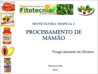 Fruticultura Tropical I:
processamento de
mamão
Thiago Azevedo de Oliveira
Mossoró-RN
2015
 