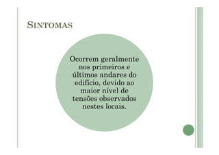 SINTOMAS
Ocorrem geralmente
nos primeiros e
últimos andares do
edifício, devido ao
maior nível de
tensões observados
nestes locais.
 