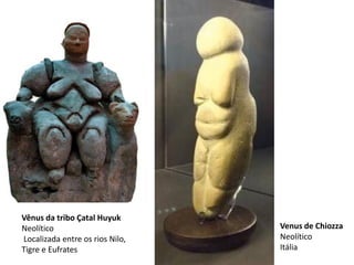 Venus de Chiozza
Neolítico
Itália
Vênus da tribo Çatal Huyuk
Neolítico
Localizada entre os rios Nilo,
Tigre e Eufrates
 