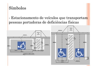 Símbolos

- Estacionamento de veículos que transportam
pessoas portadoras de deficiências físicas
 