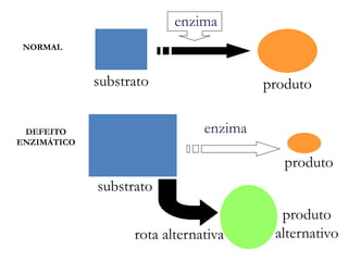 substrato produto
enzima
produto
substrato
enzima
rota alternativa
produto
alternativo
NORMAL
DEFEITO
ENZIMÁTICO
 