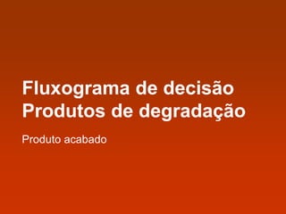 Fluxograma de decisão
Produtos de degradação
Produto acabado
 