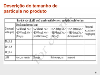 Descrição do tamanho de
partícula no produto
57
 