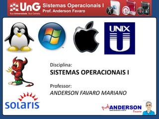 Sistemas Operacionais I Prof. Anderson Favaro Disciplina: SISTEMAS OPERACIONAIS I Professor: ANDERSON FAVARO MARIANO 