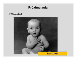Próxima aula
1ª AVALIAÇÃO
13/11/2017
 