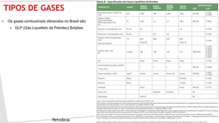 TIPOS DE GASES
 Os gases combustíveis oferecidos no Brasil são:
 GLP (Gás Liquefeito de Petróleo) Botijões
Petrobras
 