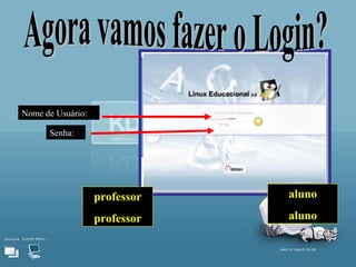 Agora vamos fazer o Login? Nome de Usuário: Senha: professor professor aluno aluno 