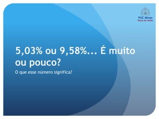 5,03% ou 9,58%... É muito
ou pouco?
O que esse número significa?
 