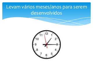 Levam vários meses/anos para serem
desenvolvidos

 