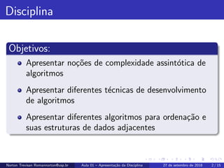 (ACH2002) Introdução à Análise de Algoritmos - Aula 01 | PDF