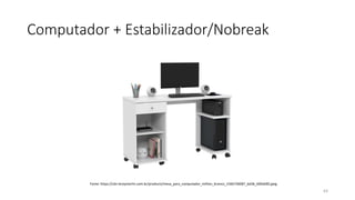 Computador + Estabilizador/Nobreak
63
Fonte: https://cdn.leroymerlin.com.br/products/mesa_para_computador_million_branco_1566736087_bd3b_600x600.jpeg
 