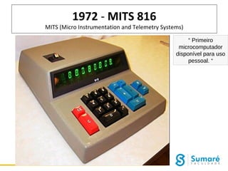 1972 - MITS 816

MITS (Micro Instrumentation and Telemetry Systems)
“ Primeiro
microcomputador
disponível para uso
pessoal. “

 