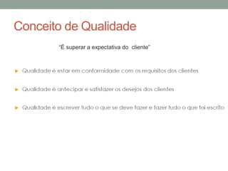Conceito de Qualidade
“É superar a expectativa do cliente”
 