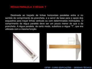 PONTA-SECAGRAFITEInstrumentos de DesenhoÉ o instrumento que serve para traçar circunferências de quaisquer raios ou arcos de circunferência.Deve oferecer um ajuste perfeito, não permitindo folgas.CompassoPara o compasso, recomenda-se uma ponta em formato de cunha para obter linhas mais nítidas sem excesso de pressão – a ponta gasta-se facilmente e deve ser refeita com freqüência.