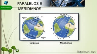 PARALELOS E
MERIDIANOS
Paralelos Meridianos
Professor Henry
 