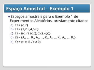 AULA 01 estatisctica Experimento Aleatório Espaço Amostral Eventos ...