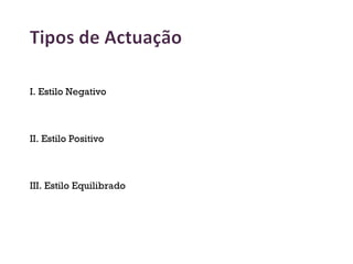 I. Estilo Negativo
II. Estilo Positivo
III. Estilo Equilibrado
19
 