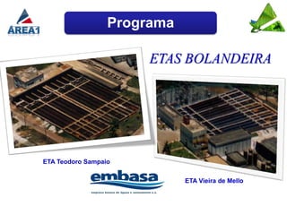 Programa

                       ETAS BOLANDEIRA




ETA Teodoro Sampaio


                             ETA Vieira de Mello
 
