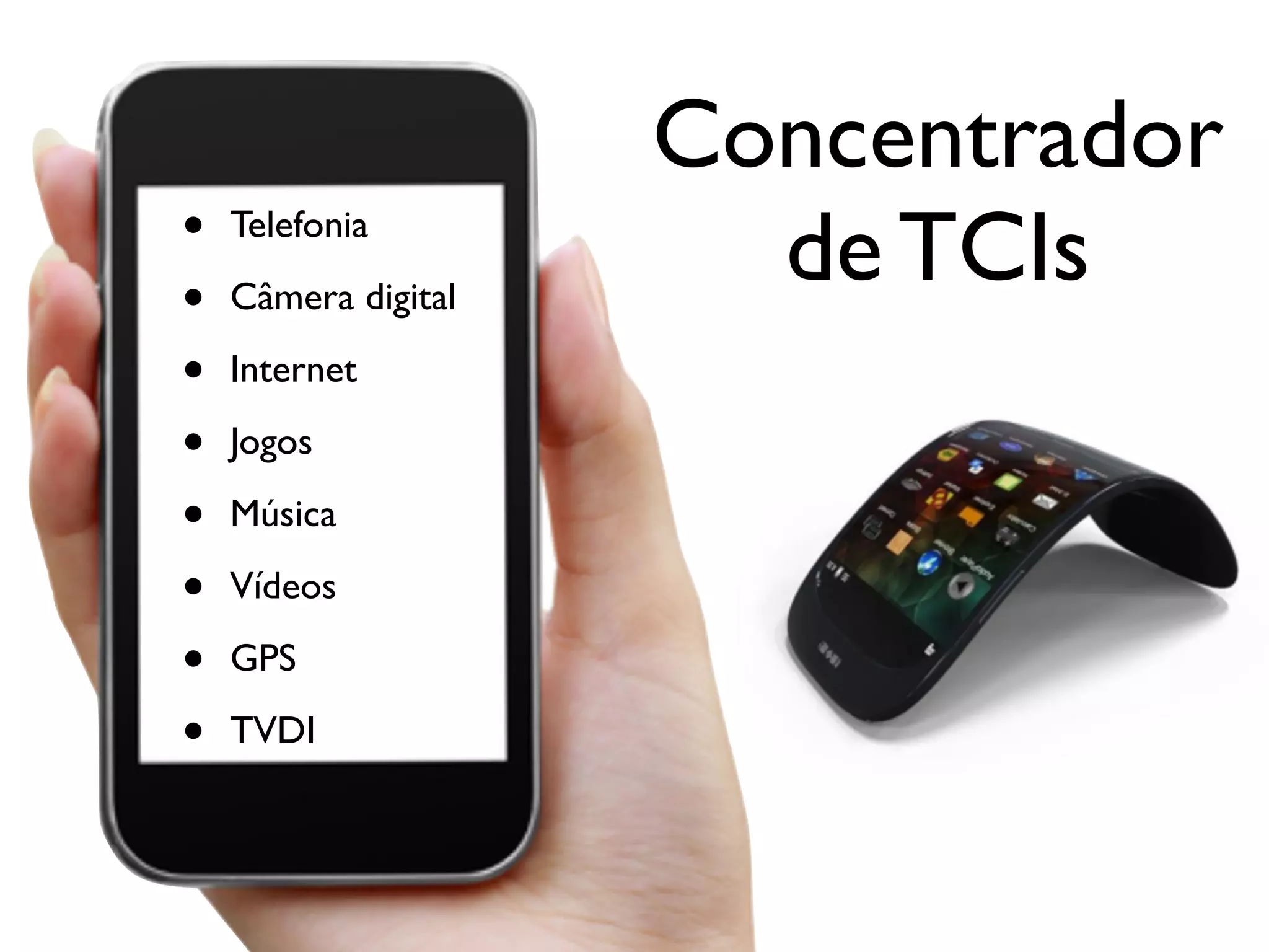 • Telefonia
• Câmera digital
• Internet
• Jogos
• Música
• Vídeos
• GPS
• TVDI
Concentrador
de TCIs
 