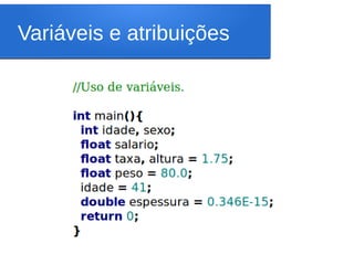 Variáveis e atribuições
 