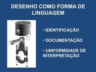 DESENHO COMO FORMA DE
LINGUAGEM
• IDENTIFICAÇÃO
• DOCUMENTAÇÃO
• UNIFORMIDADE DE
INTERPRETAÇÃO

 