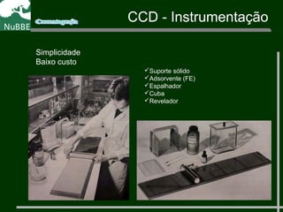 CCD - Instrumentação
Simplicidade
Baixo custo
Suporte sólido
Adsorvente (FE)
Espalhador
Cuba
Revelador
 