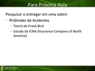 29/07/16 Desenho técnico 1
Para Próxima Aula
Pesquisar e entregar em uma sobre:
- Pirâmides de Acidentes
- Teoria de Frank Bird
- Estudo da ICNA (Insurance Company of North
America)
 