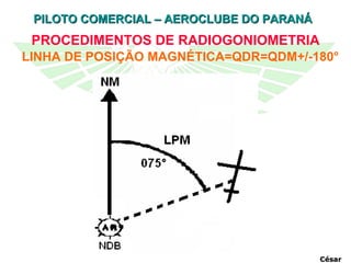 LINHA DE POSIÇÃO MAGNÉTICA=QDR=QDM+/-180° PROCEDIMENTOS DE RADIOGONIOMETRIA César 