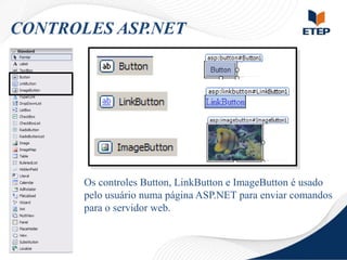 CONTROLES ASP.NET

Os controles Button, LinkButton e ImageButton é usado
pelo usuário numa página ASP.NET para enviar comandos
para o servidor web.

 